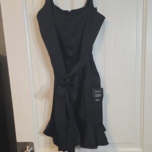 Lulu's Black Ruffle-Hem Tie-Waist Mini Dress